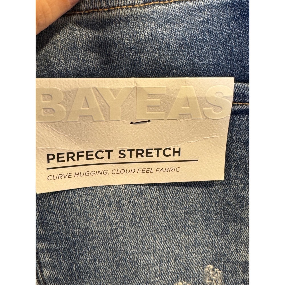 Bayeas Womens 14W High Rise Cropped Straight Distressed Jeans Blue Stretch - Picture 7 of 11